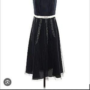 London Times Black Strapless Dress with White Detailing